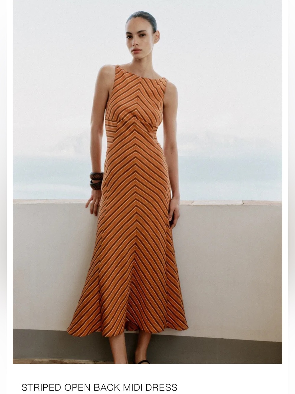 Zara Burnt Orange Chevron-Stripe Midi Dress